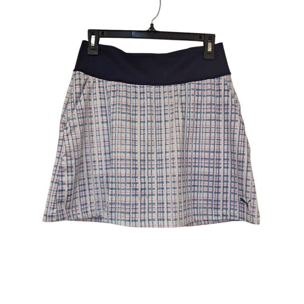 Puma Women's White, Navy & Pink Poly/Spandex Plaid Tennis Golf Athletic Skirt Sk